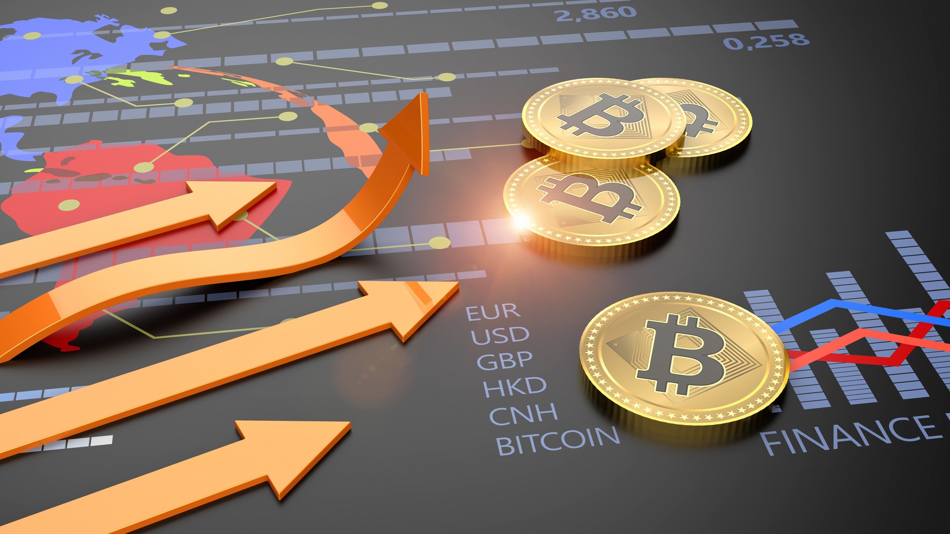 Decentralized cryptocurrency Bitcoin growing up financial banking and crypto currency market exchange 3D background